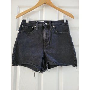 Madewell Women Black high rise denim shorts cuffed Size 27 cut off fray hem
